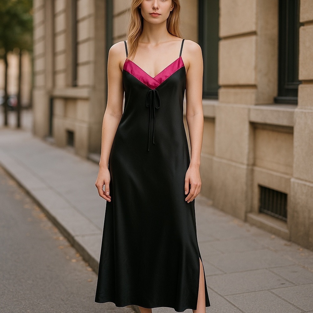Vintage Elegant Black and Pink Nightgown - Picture 1 of 13